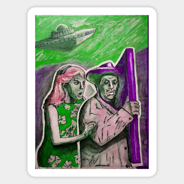 Saint-Tropez UFO Invasion IV Sticker by Edward Schtrudel